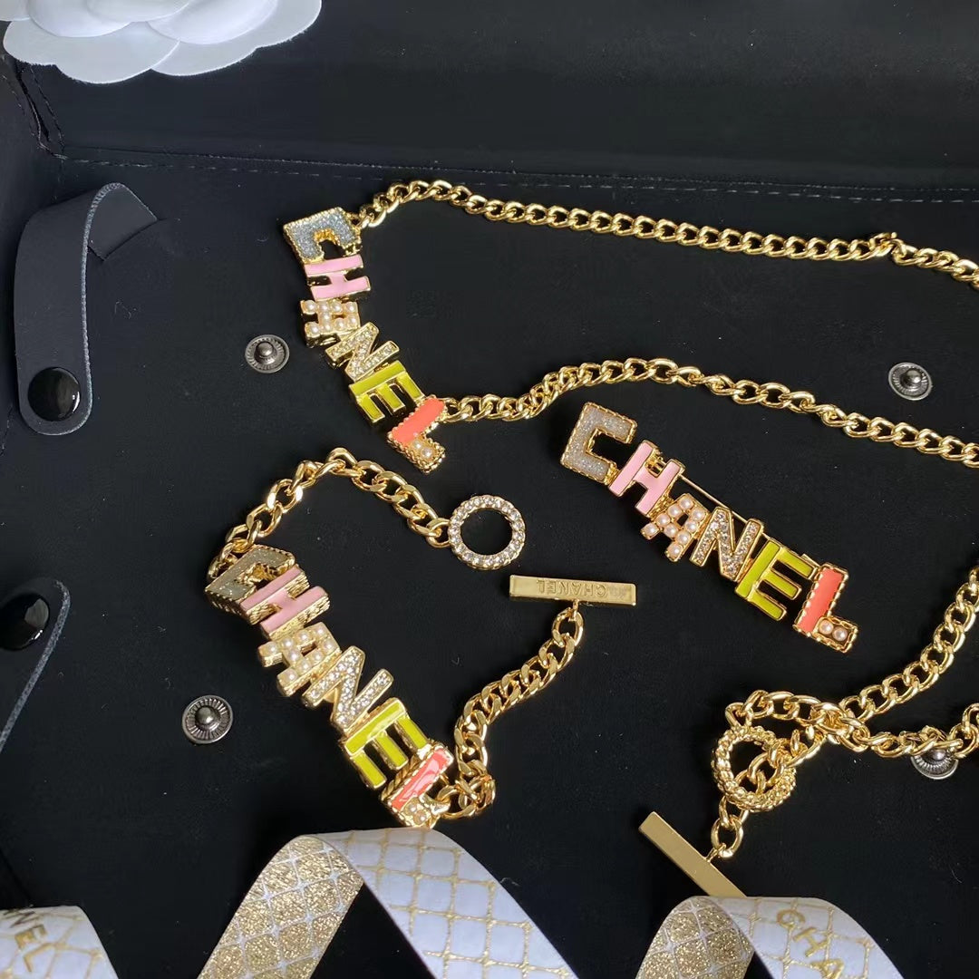 Chanel Colorful Crystal Letter Necklace and Bracelet – Luxury Jewelry – product image 6