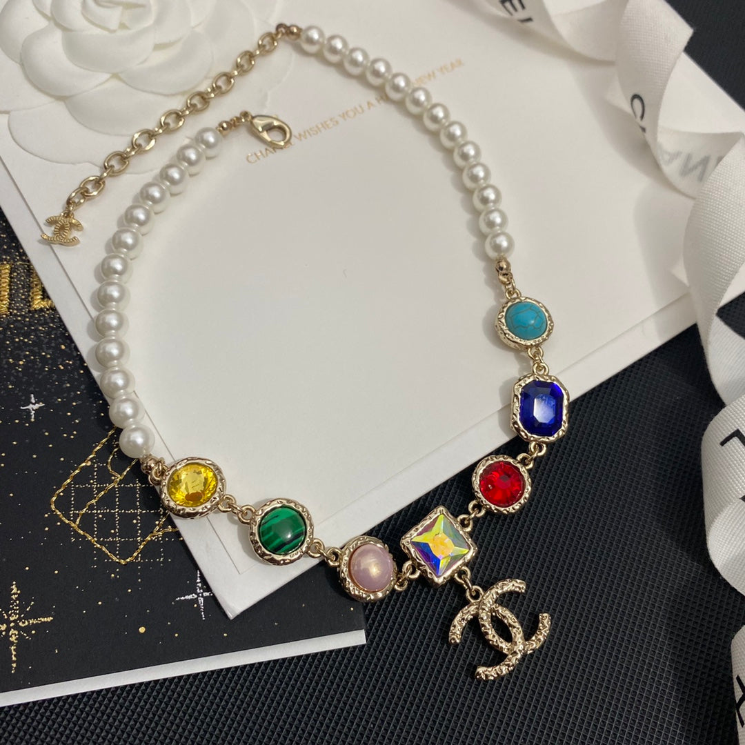 Chanel Colorful Crystal Pendant Pearl Necklace – Luxury Designer Jewelry – product image 2