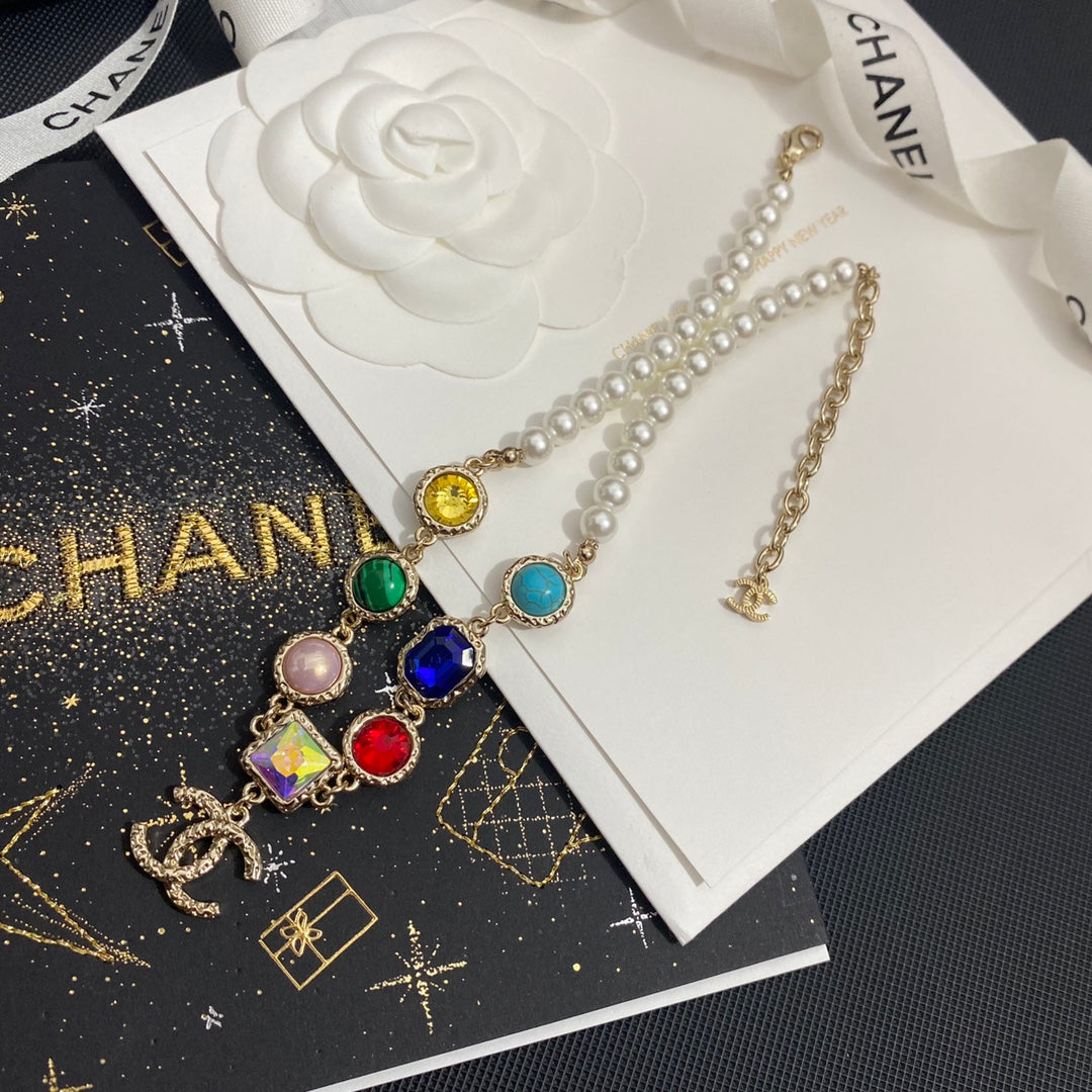Chanel Colorful Crystal Pendant Pearl Necklace – Luxury Designer Jewelry – product image 3
