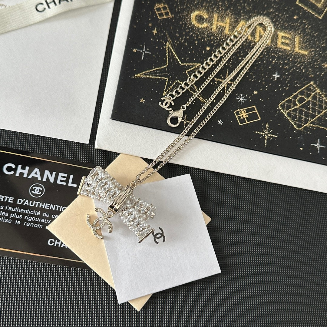 Chanel Crystal Bow Pendant Necklace – Luxury Designer Jewelry – product image 1
