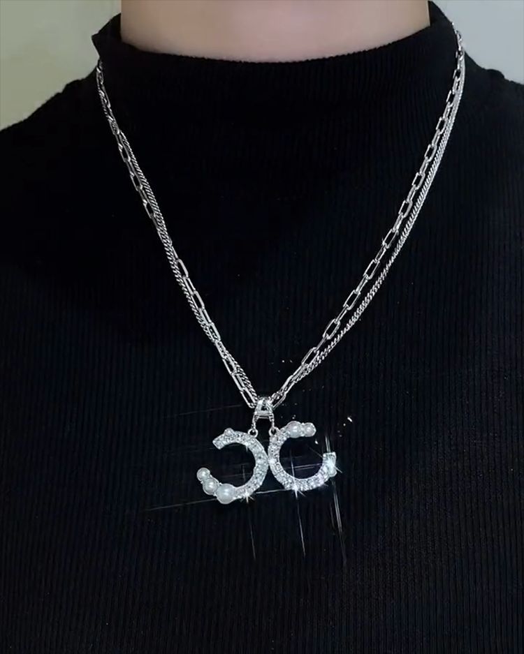 Chanel Crystal Letter Double Necklace – Luxury Designer Jewelry – product image 3