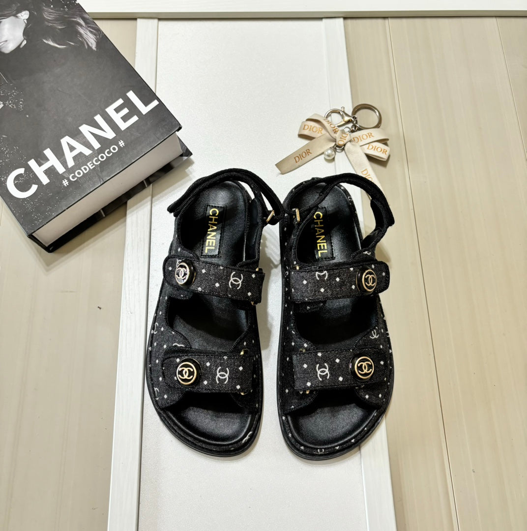 Chanel Denim Round Buckle Velcro Sandals – sandals product image 1