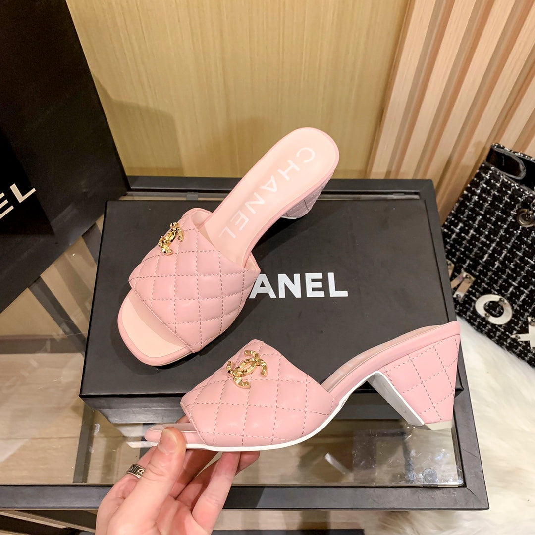 Chanel Diamond Leather Triangle Heel Slippers – slippers product image 4