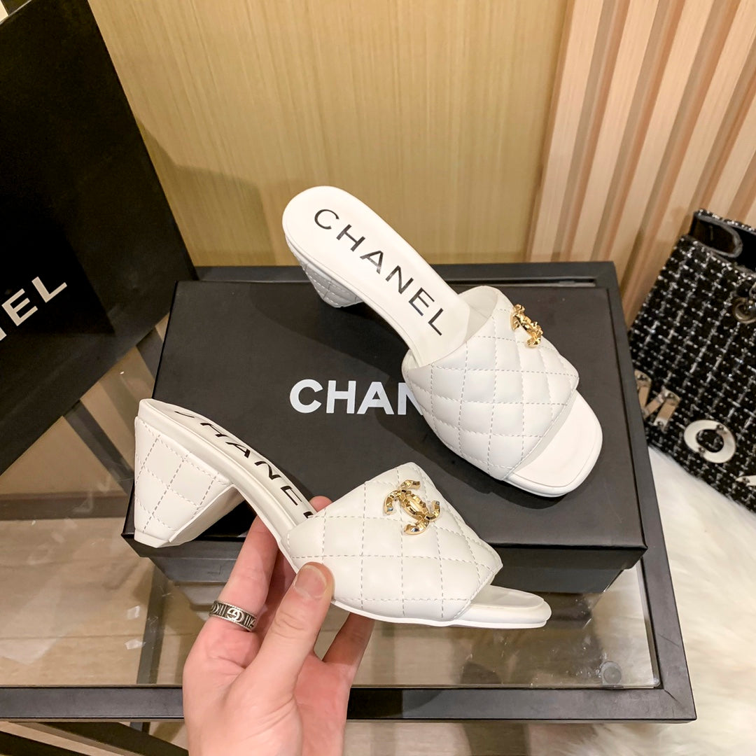 Chanel Diamond Leather Triangle Heel Slippers – slippers product image 5