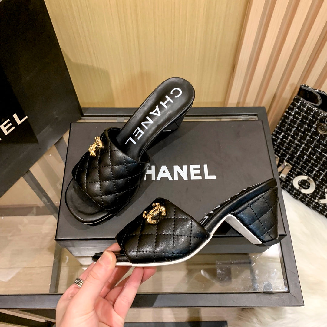 Chanel Diamond Leather Triangle Heel Slippers – slippers product image 6