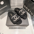 Chanel Diamond Logo Flat Fur Slippers – slippers product image 14