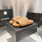 Chanel Diamond Logo Flat Fur Slippers – slippers product image 17