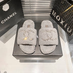 Chanel Diamond Logo Flat Fur Slippers – slippers product image 3