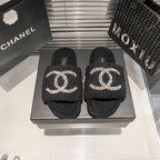 Chanel Diamond Logo Flat Fur Slippers – slippers product image 4