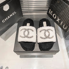Chanel Diamond Logo Flat Fur Slippers – slippers product image 5