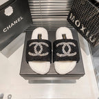 Chanel Diamond Logo Flat Fur Slippers – slippers product image 6