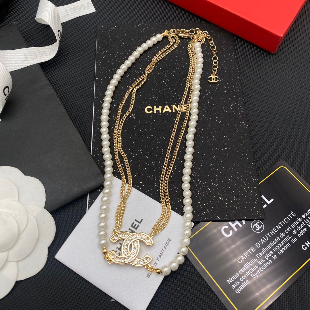 Chanel Double Gold-Tone Pearl Necklace – Luxury Designer Jewelry – product image 1