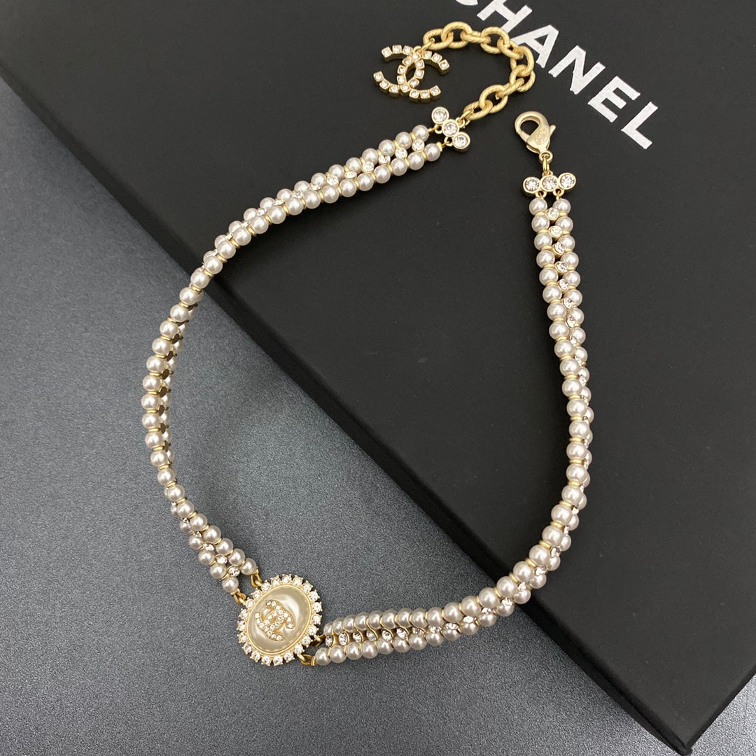 Chanel Double Pearl Crystal Choker Necklace – Luxury Designer Jewelry – product image 1