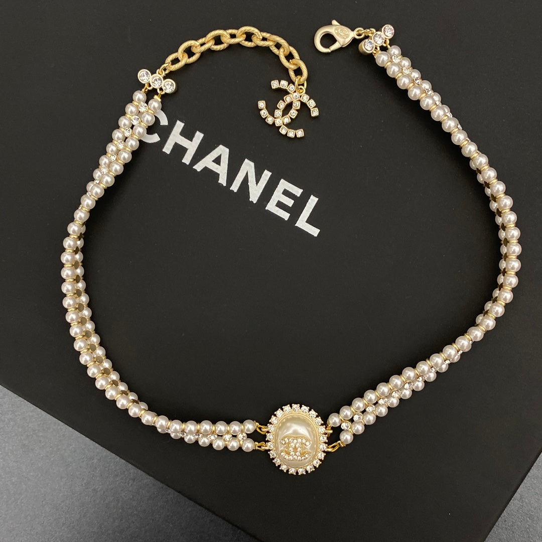 Chanel Double Pearl Crystal Choker Necklace – Luxury Designer Jewelry – product image 2