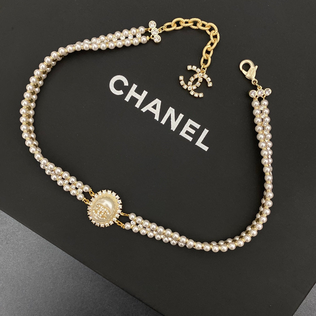 Chanel Double Pearl Crystal Choker Necklace – Luxury Designer Jewelry – product image 3