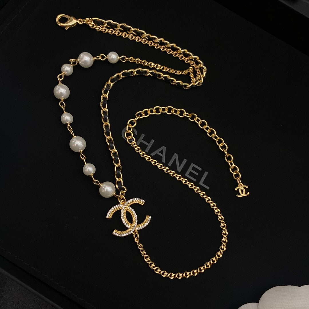 Chanel Double Pearl Leather Chain Necklace – Luxury Designer Jewelry – product image 2