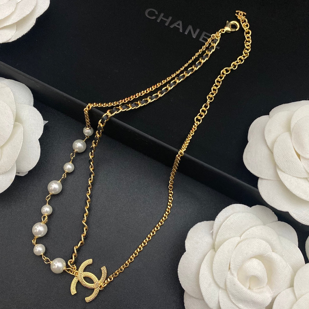Chanel Double Pearl Leather Chain Necklace – Luxury Designer Jewelry – product image 3