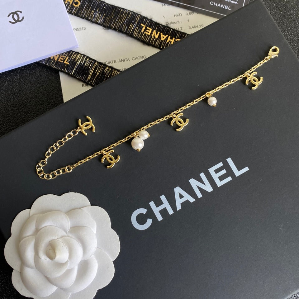 Chanel Gold Logo Pearl Charm Bracelet – Luxury Jewelry – product image 2