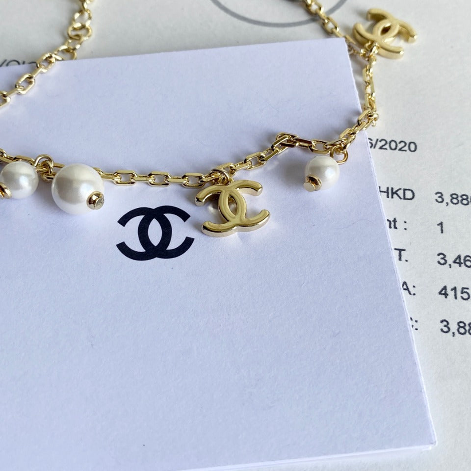 Chanel Gold Logo Pearl Charm Bracelet – Luxury Jewelry – product image 3