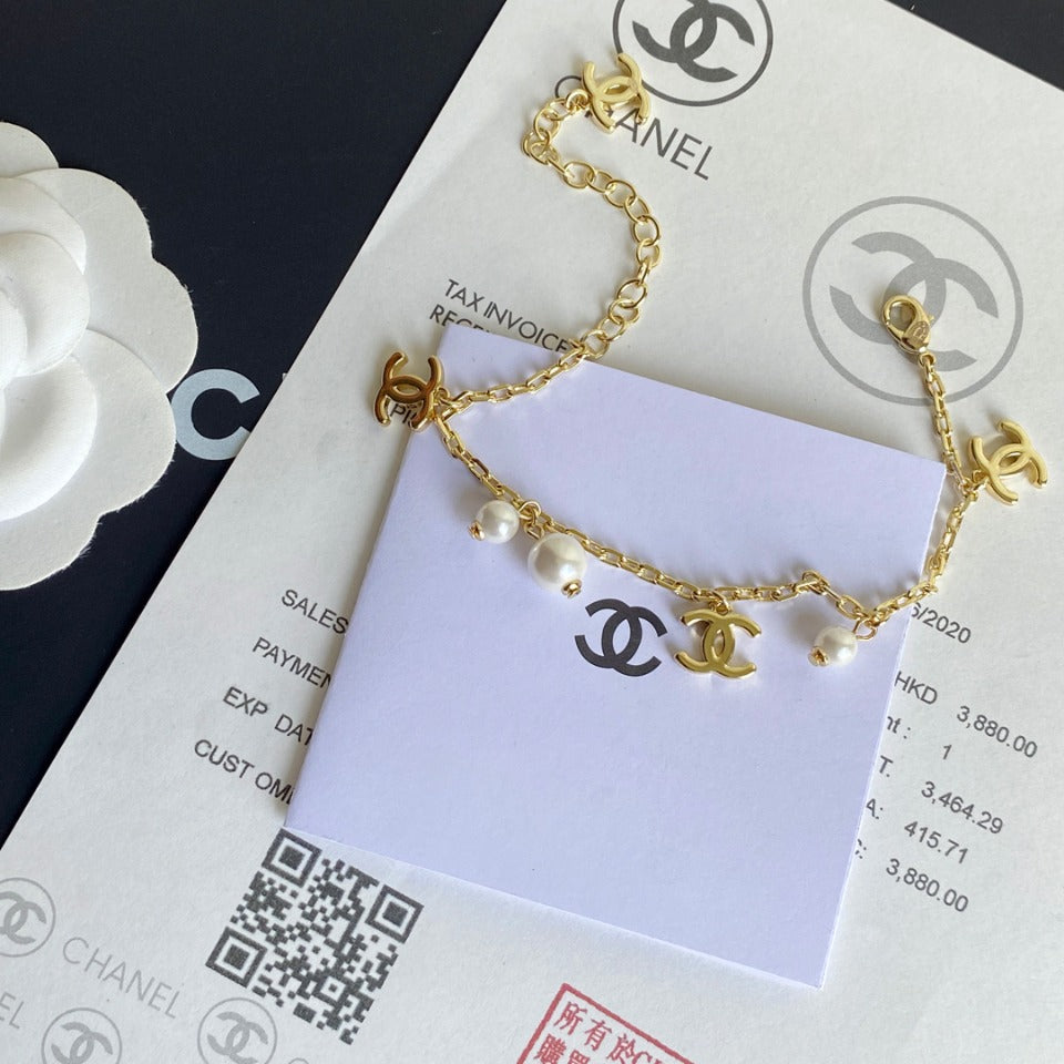 Chanel Gold Logo Pearl Charm Bracelet – Luxury Jewelry – product image 4