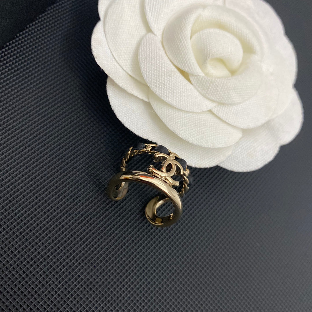 Chanel Leather Gold-Tone Open Ring – Luxury Designer Jewelry – product image 1