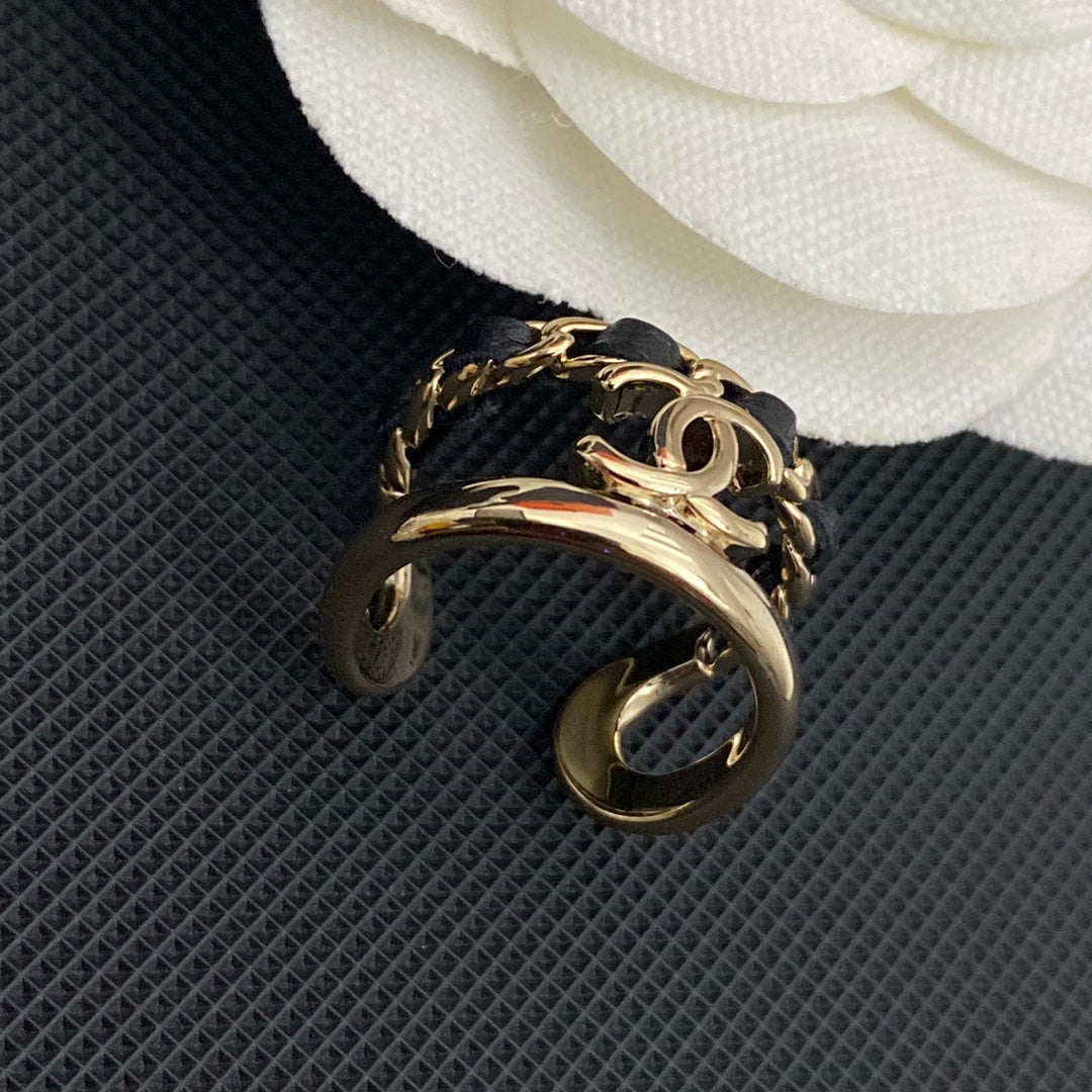 Chanel Leather Gold-Tone Open Ring – Luxury Designer Jewelry – product image 3