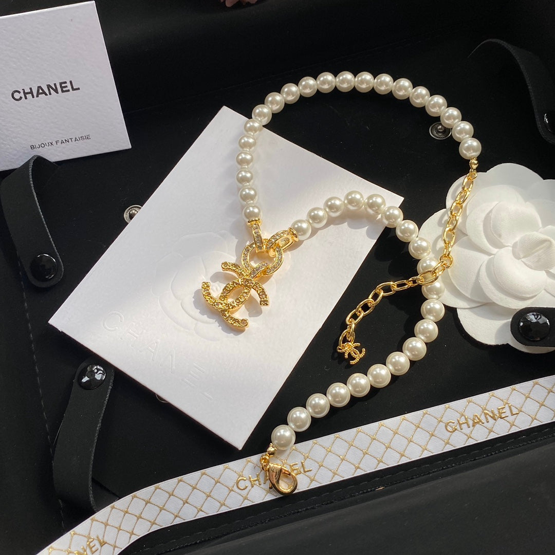 Chanel Logo Pendant Pearl Cookie Necklace – Luxury Designer Jewelry – product image 4