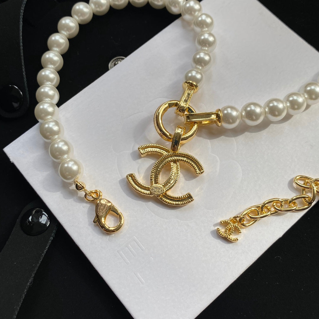 Chanel Logo Pendant Pearl Cookie Necklace – Luxury Designer Jewelry – product image 5