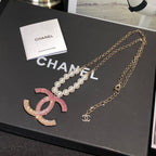 Chanel Pink Crystal Logo Pearl Necklace – Luxury Designer Jewelry – product image 2