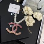 Chanel Pink Crystal Logo Pearl Necklace – Luxury Designer Jewelry – product image 3