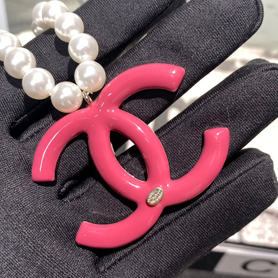 Chanel Pink Crystal Logo Pearl Necklace – Luxury Designer Jewelry – product image 6
