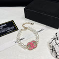 Chanel Pink Enamel Logo Pearl Bracelet – Luxury Jewelry – product image 1