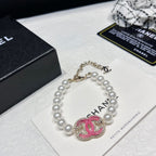 Chanel Pink Enamel Logo Pearl Bracelet – Luxury Jewelry – product image 2