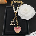 Chanel Pink Heart Pendant Pearl Necklace – Luxury Designer Jewelry – product image 1
