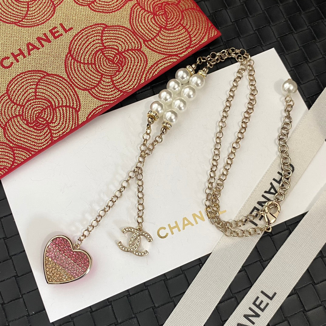 Chanel Pink Heart Pendant Pearl Necklace – Luxury Designer Jewelry – product image 2