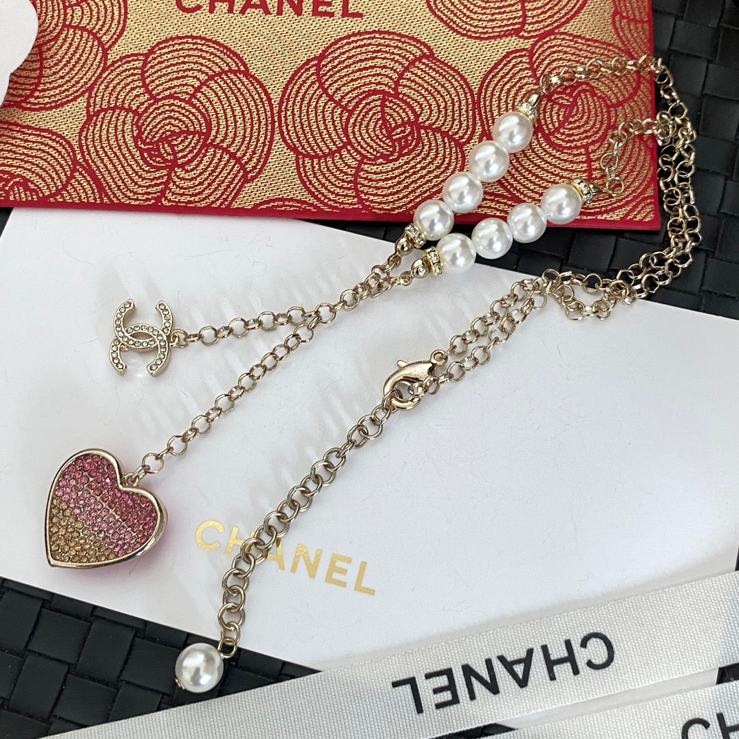 Chanel Pink Heart Pendant Pearl Necklace – Luxury Designer Jewelry – product image 3