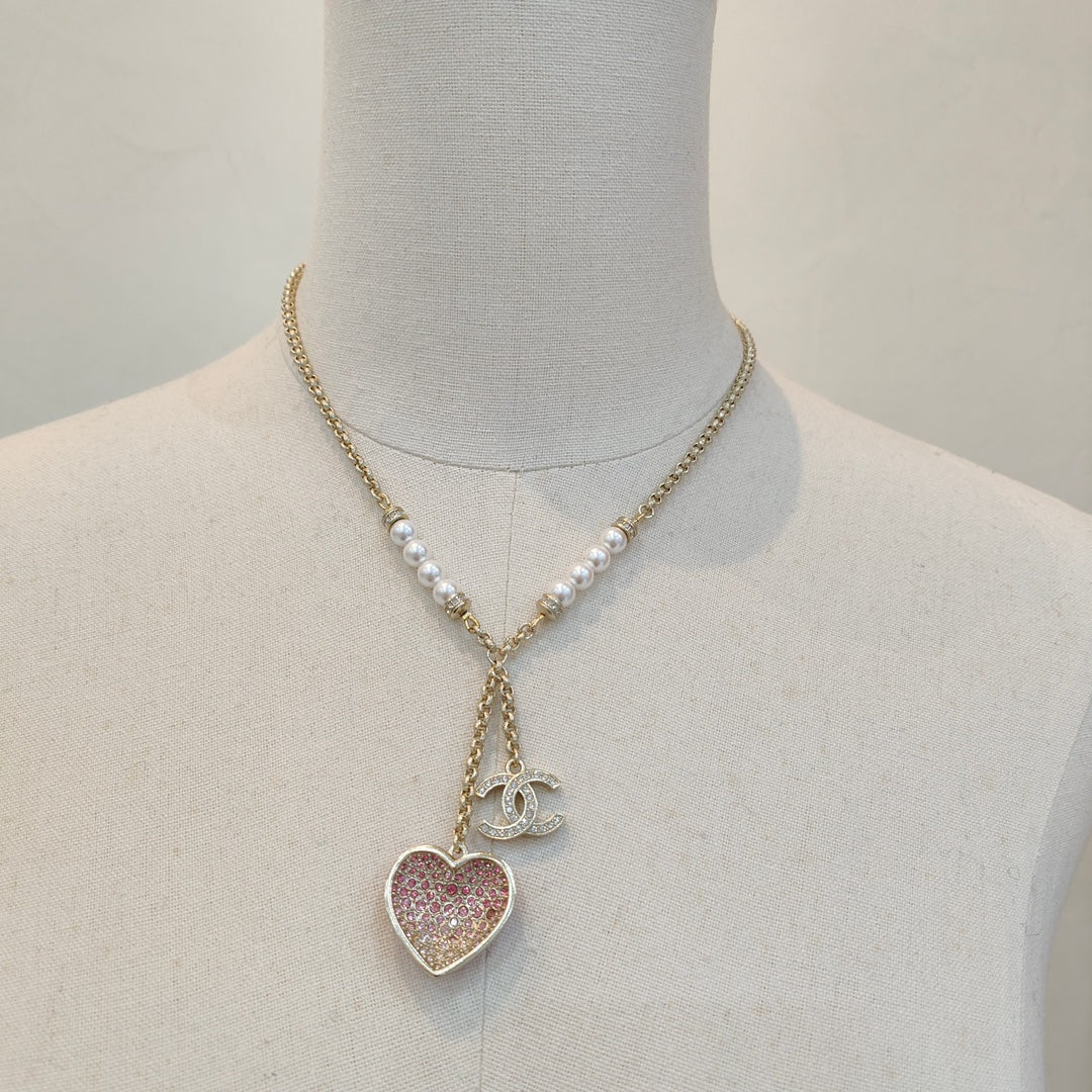 Chanel Pink Heart Pendant Pearl Necklace – Luxury Designer Jewelry – product image 4