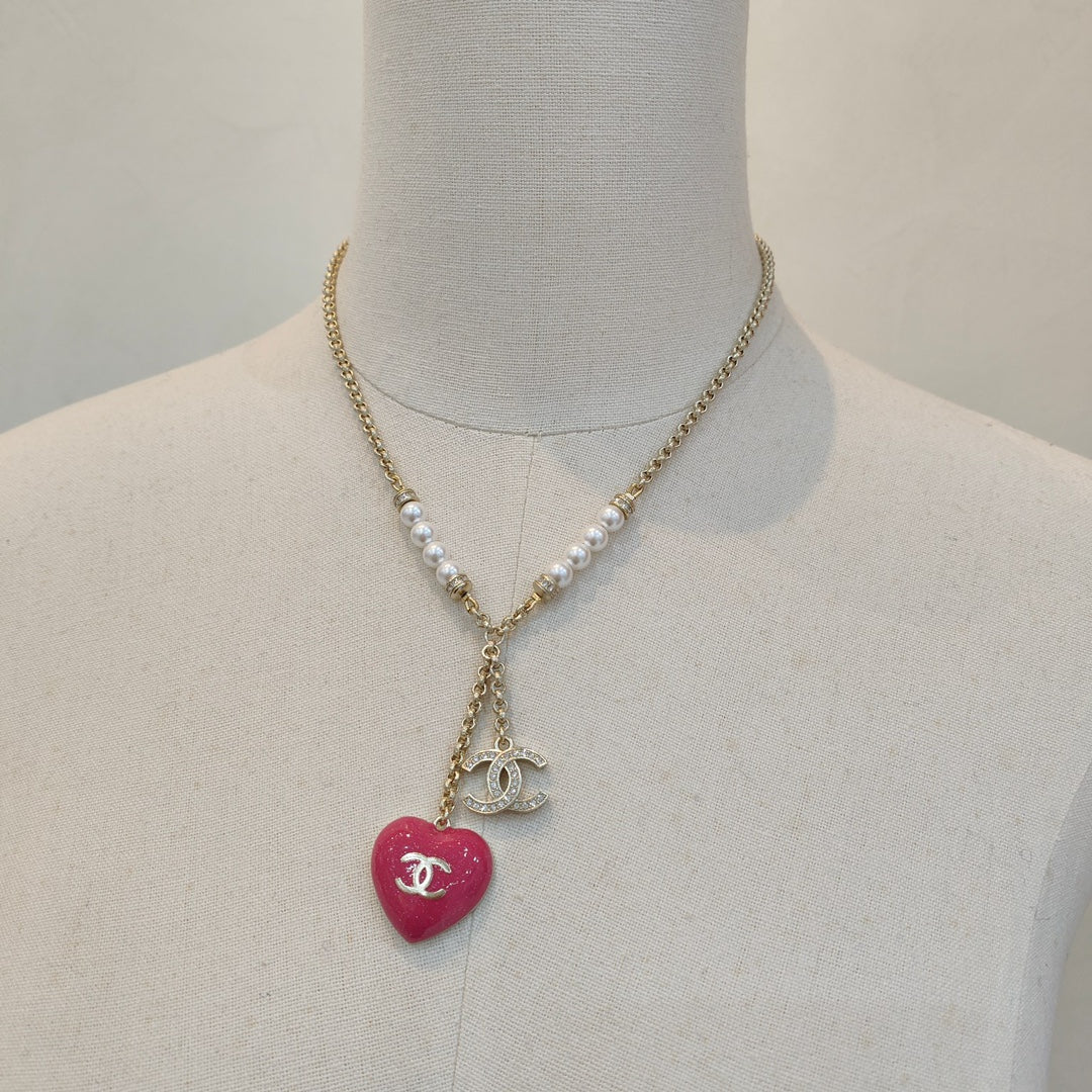Chanel Pink Heart Pendant Pearl Necklace – Luxury Designer Jewelry – product image 5