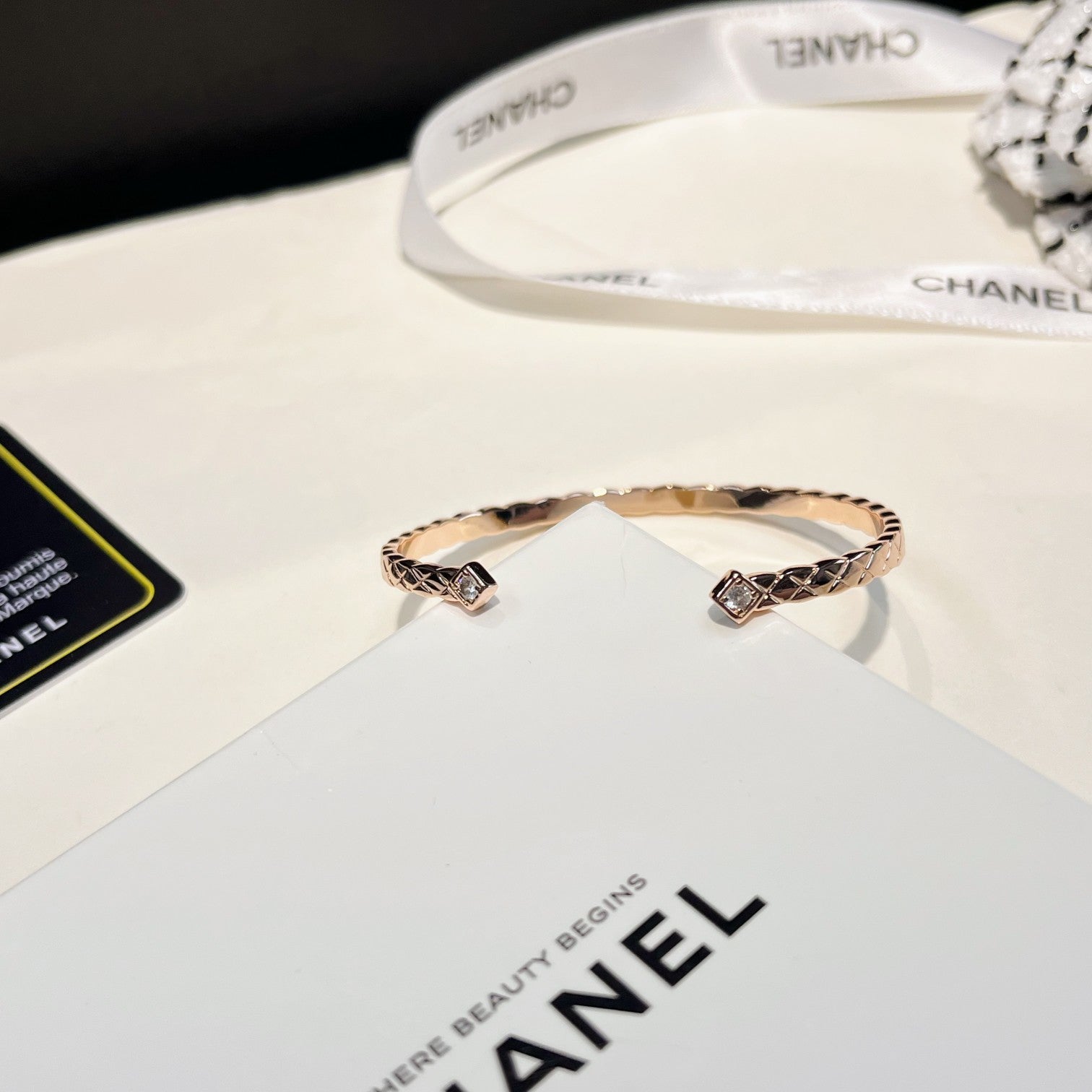 Chanel Quilted Motif Diamonds Open Bracelet – Luxury Jewelry – product image 6