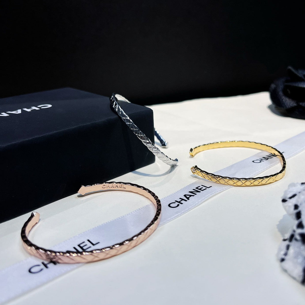 Chanel Quilted Motif Diamonds Open Bracelet – Luxury Jewelry – product image 8