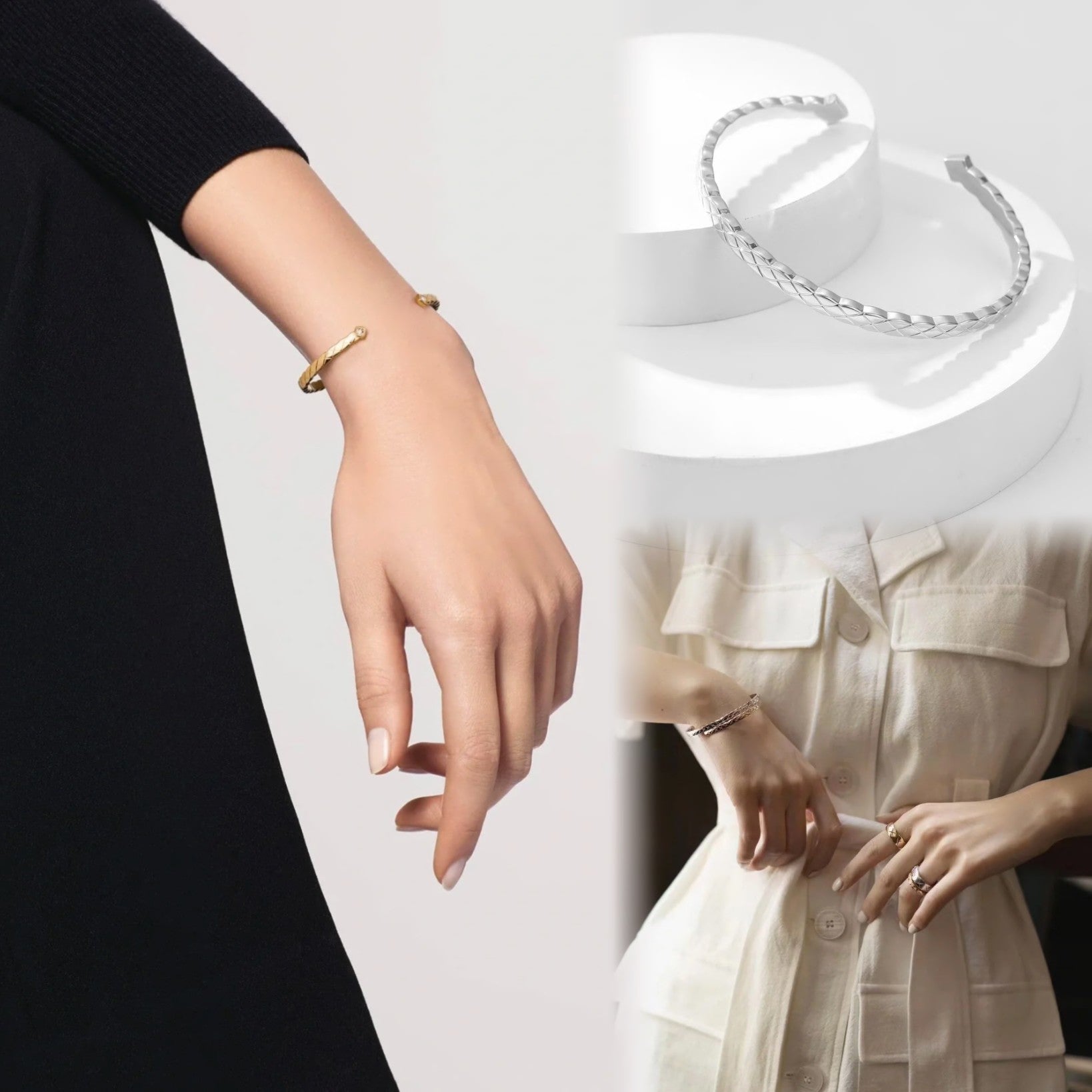 Chanel Quilted Motif Diamonds Open Bracelet – Luxury Jewelry – product image 12