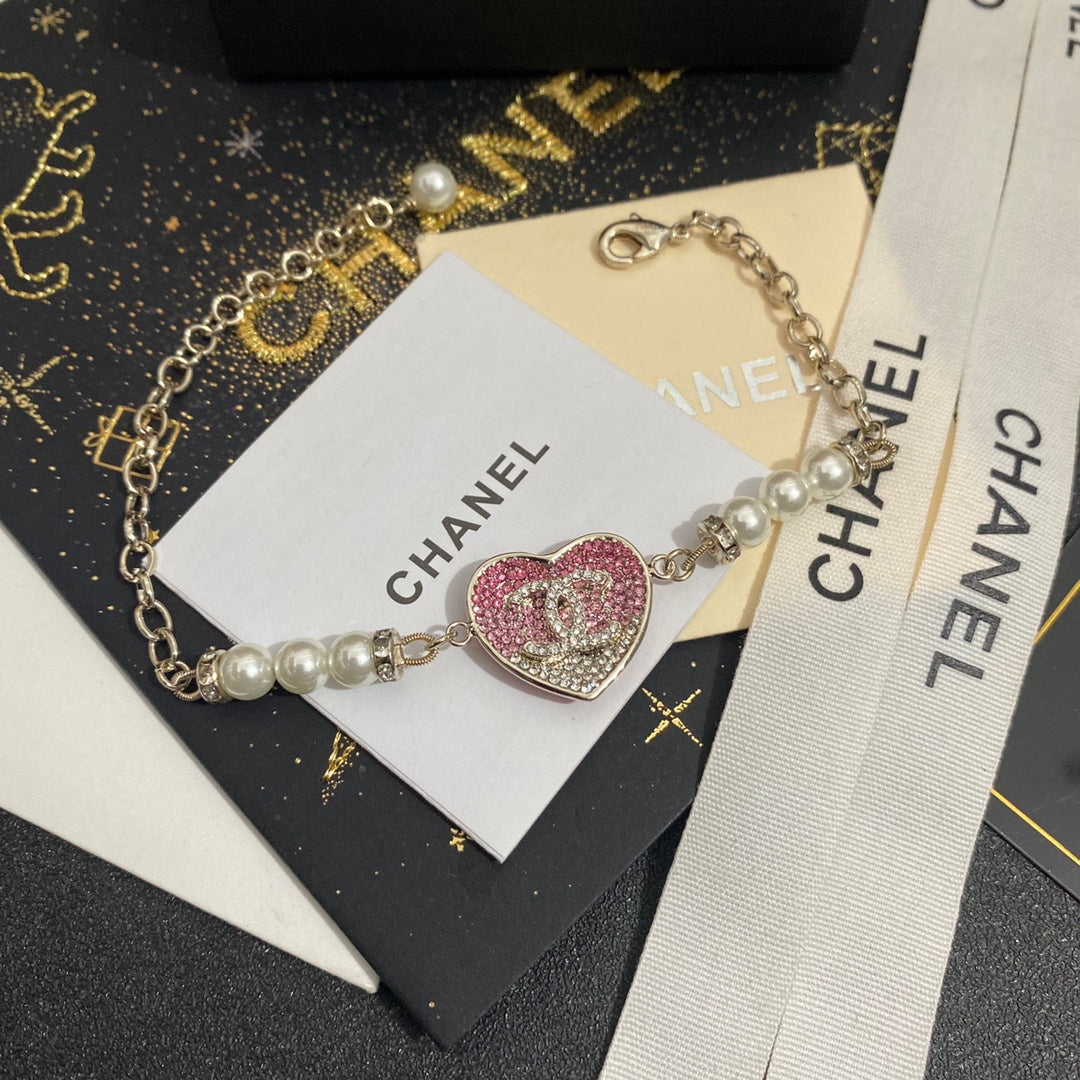 Chanel Rhinestone Heart Pearl Bracelet – Luxury Jewelry – product image 1
