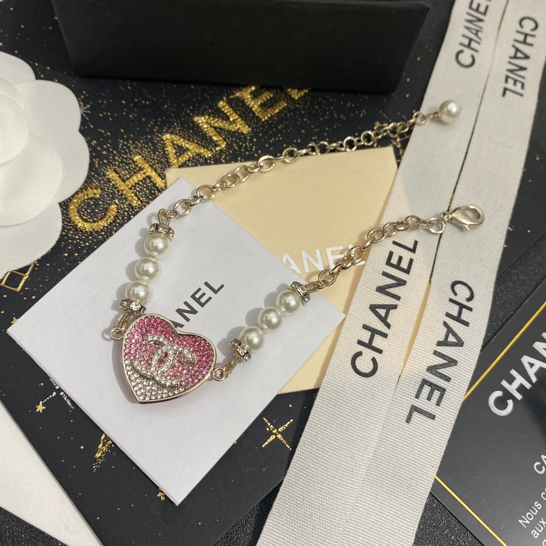 Chanel Rhinestone Heart Pearl Bracelet – Luxury Jewelry – product image 2
