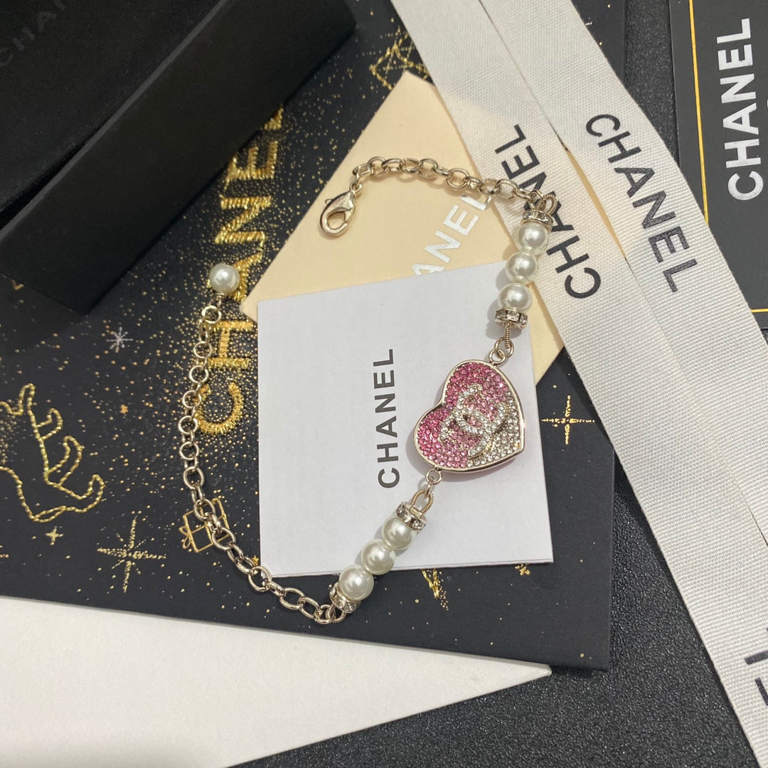 Chanel Rhinestone Heart Pearl Bracelet – Luxury Jewelry – product image 3