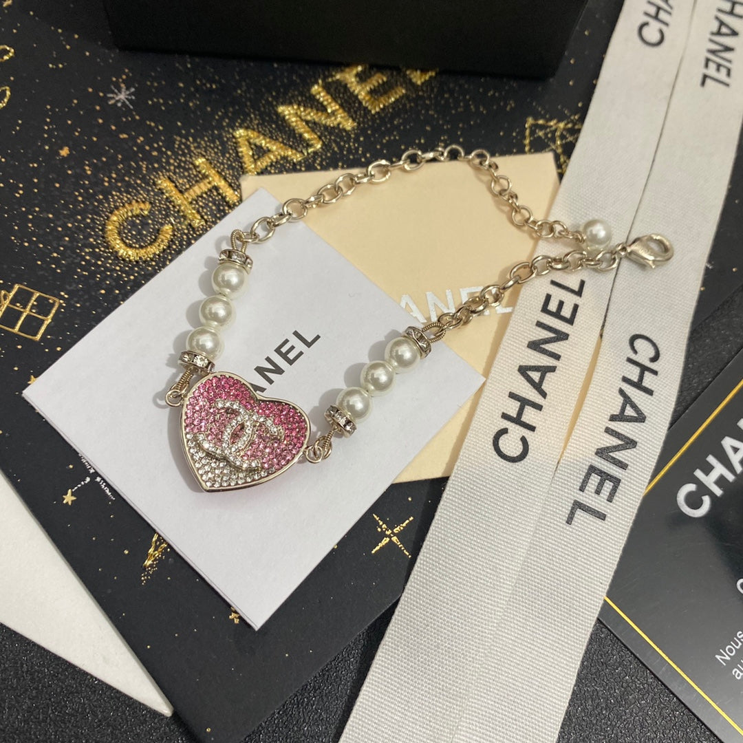 Chanel Rhinestone Heart Pearl Bracelet – Luxury Jewelry – product image 4