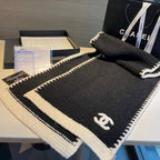 Chanel Solid Color Logo Cashmere Knit Scarf for Women – product image 1