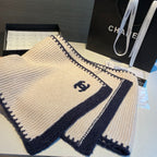 Chanel Solid Color Logo Cashmere Knit Scarf for Women – product image 3
