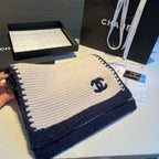 Chanel Solid Color Logo Cashmere Knit Scarf for Women – product image 9