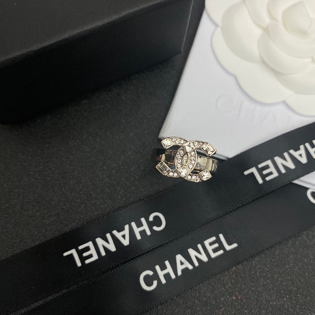Chanel Sparkling Crystal Logo Open Ring – Luxury Designer Jewelry – product image 1