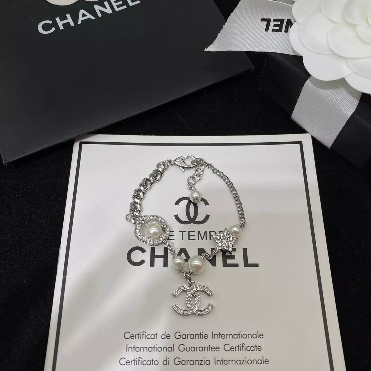 Chanel Sparkling Zircon Pearl Camellia Bracelet – Luxury Jewelry – product image 3